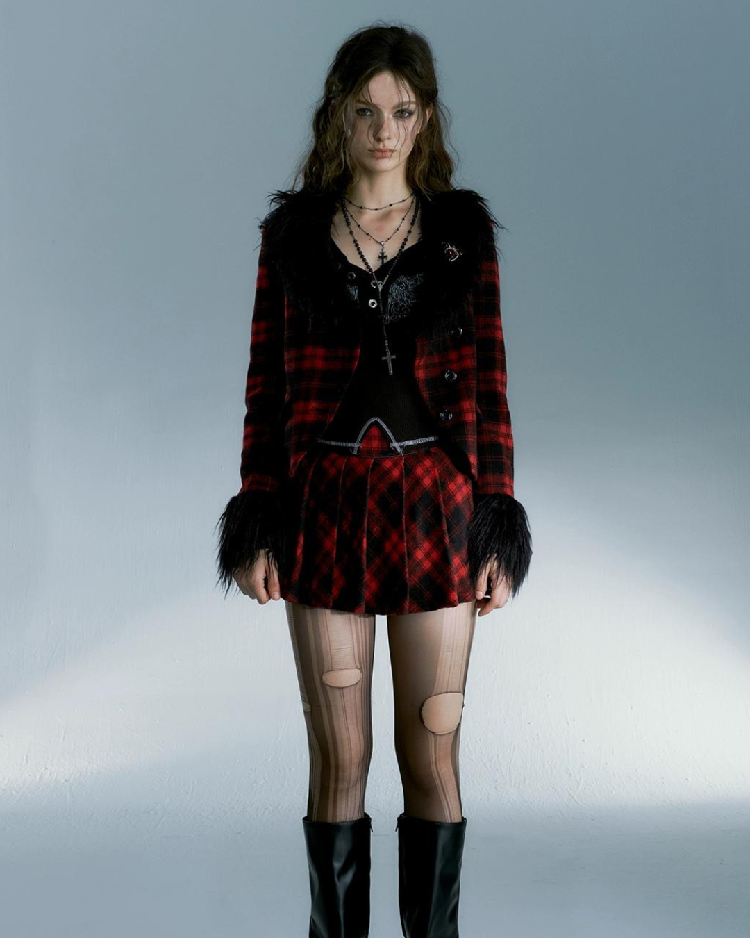 Punk Plaid Jacket＆Pleated Skirt SAP0011