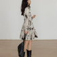 V-Neck Design Print Flare Dress VAS0003