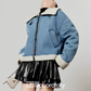 Denim Mouton Jacket / Leather Tiered Skirt  LLA0569
