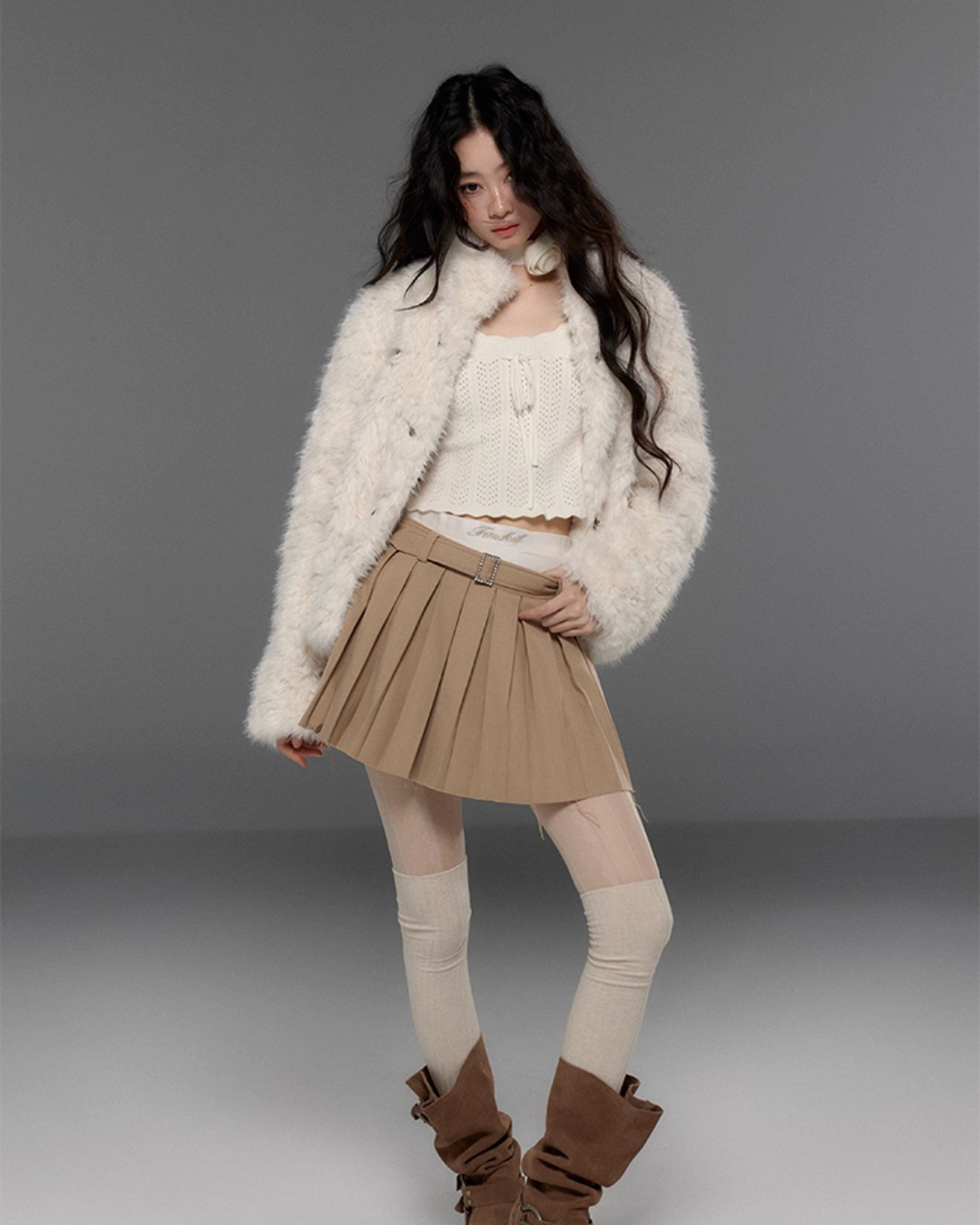 Stand Collar Fluffy Fur Jacket TRK0009