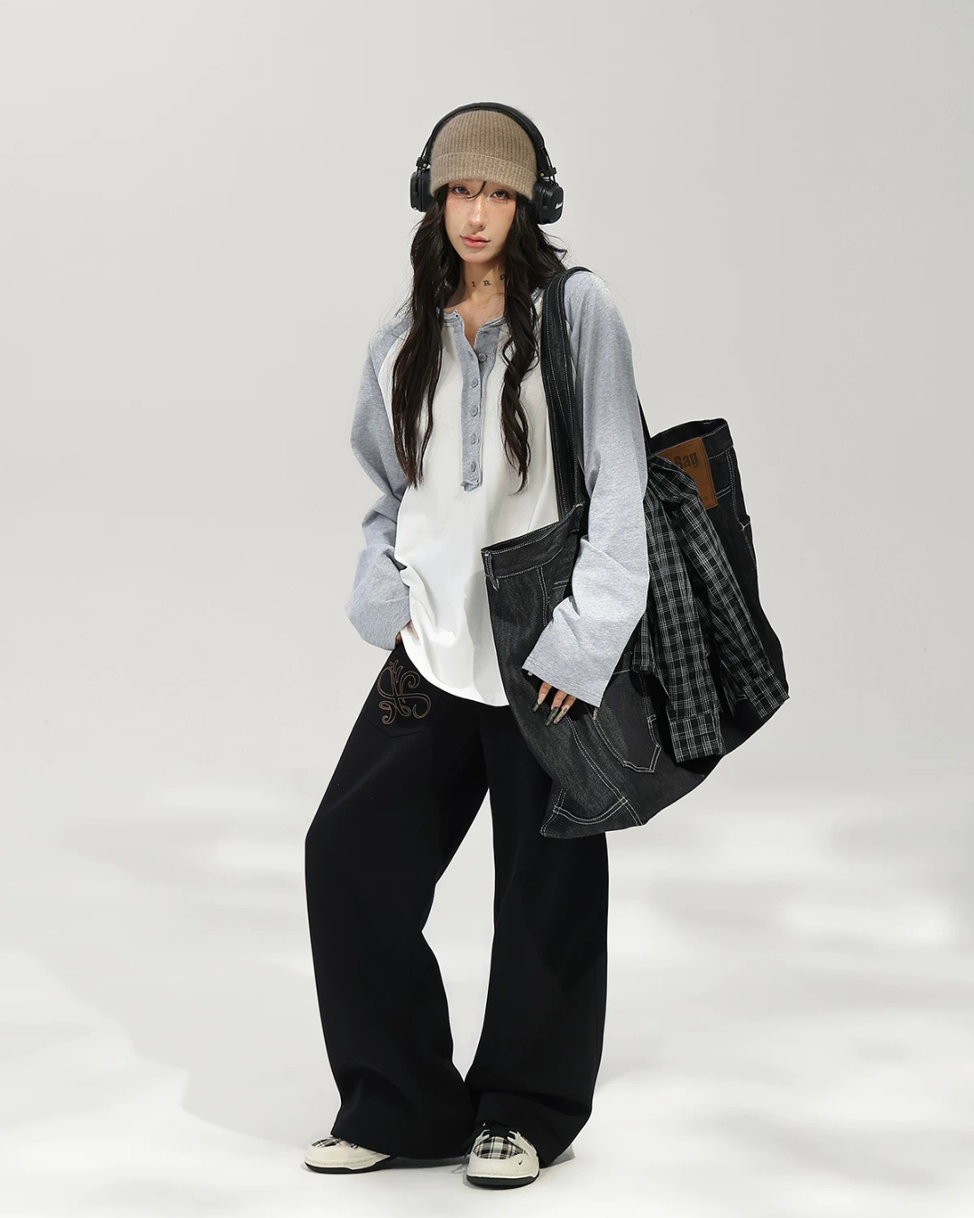 Henley Neck Raglan Sleeve Long-Sleeve T-Shirt ACS0382