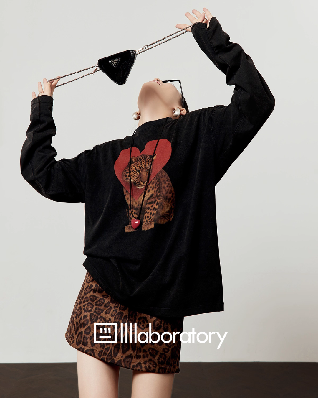 Heart Leopard Long Sleeve T-Shirt / Leopard Skirt LLA0535