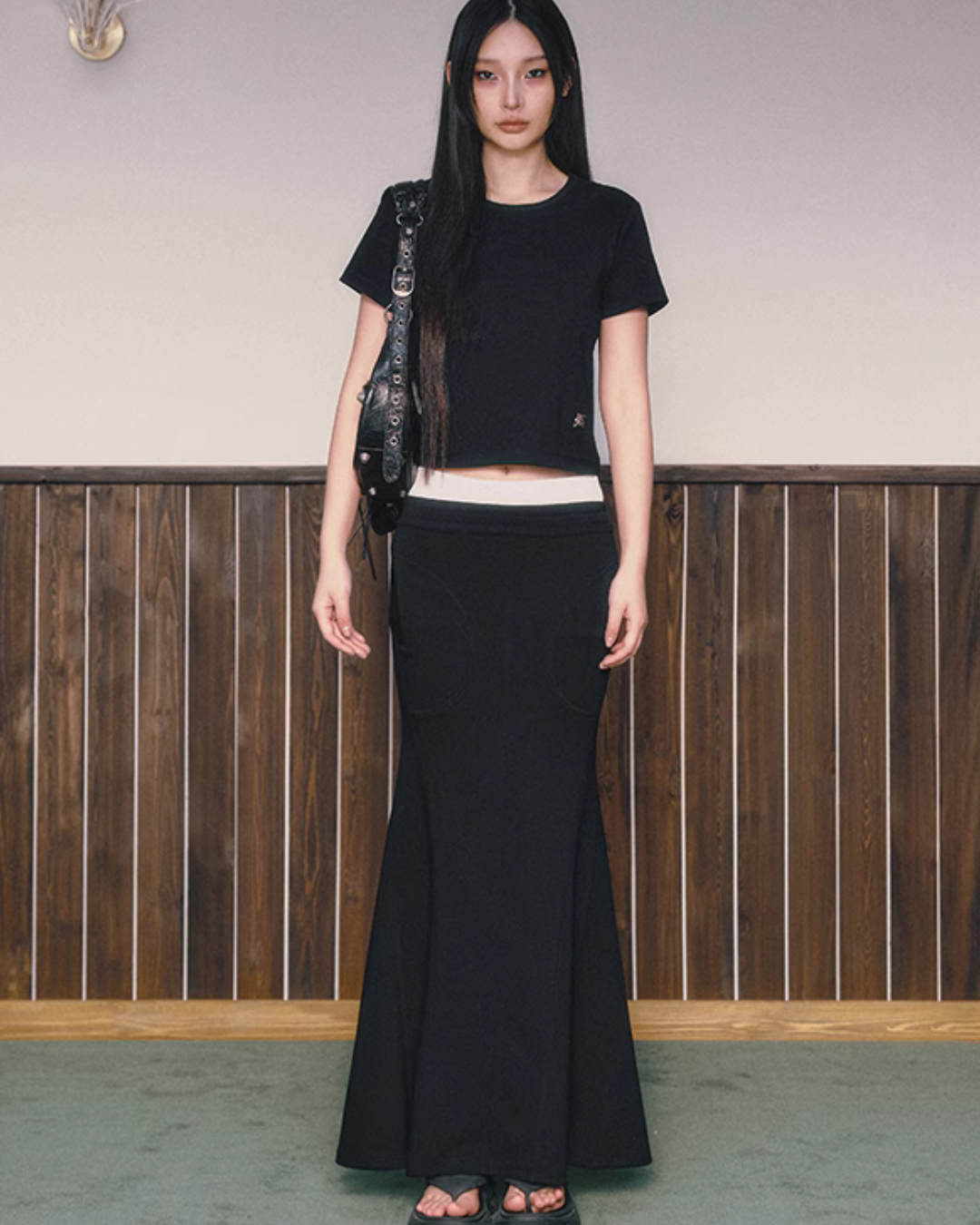 Shearled Cropped Hoodie / Mermaid Long Skirt IMC0037