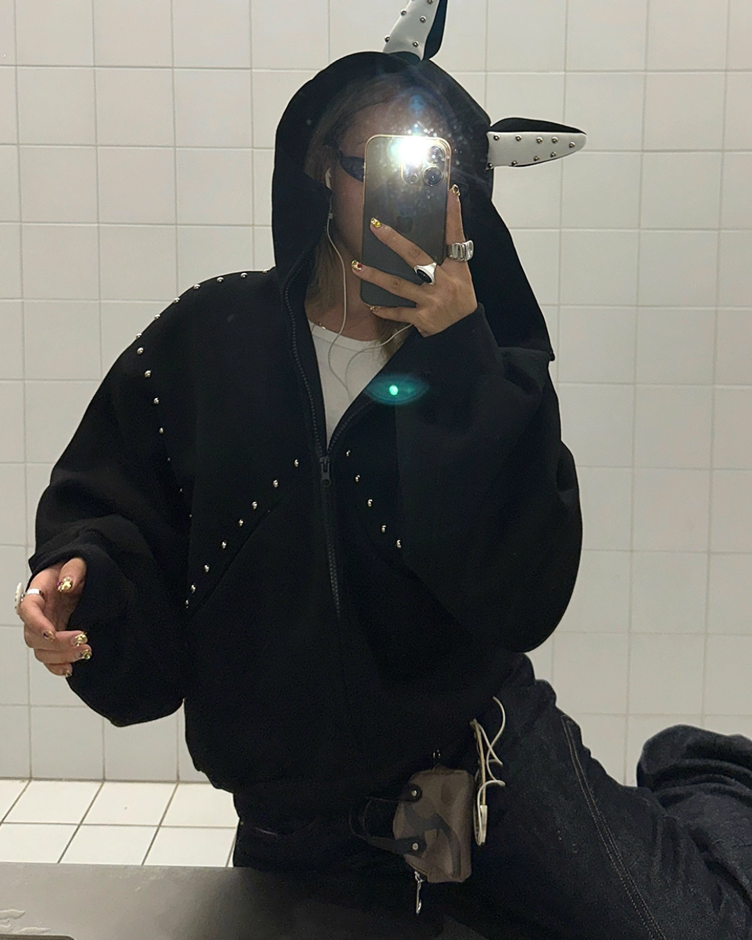 Ear Hood Long Sleeve Zip Hoodie BLB0031