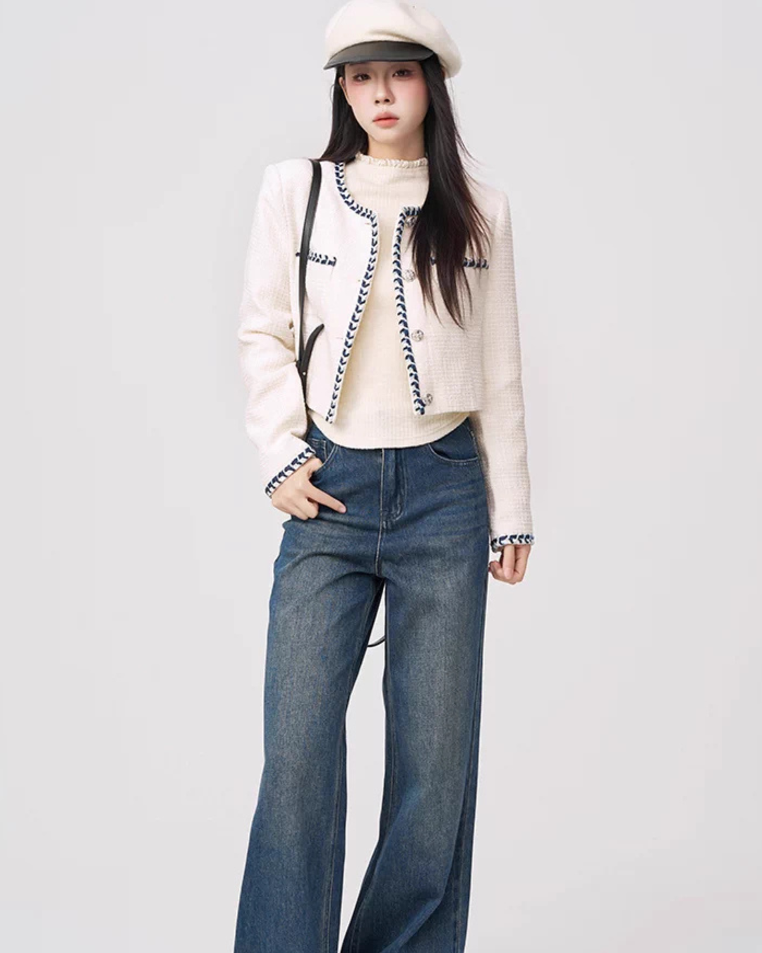 Color Contrast Stitch Tweed Jacket WDB0018