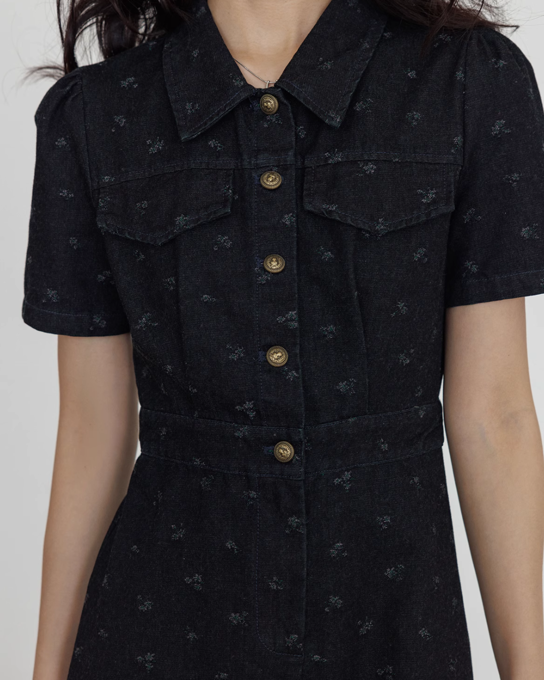 Floral Denim Shirt Dress VAS0088