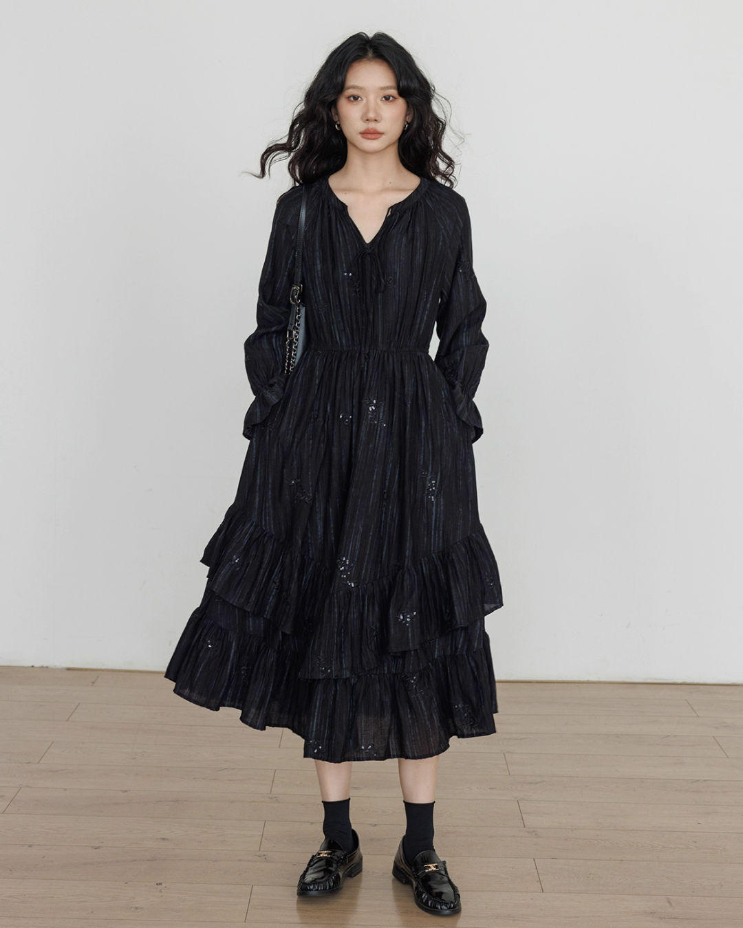 Crew Neck Long Sleeve Sequin Dress VAS0168