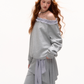Stripe Lace Frill Off Shoulder Top / Flare Pants ASG0065
