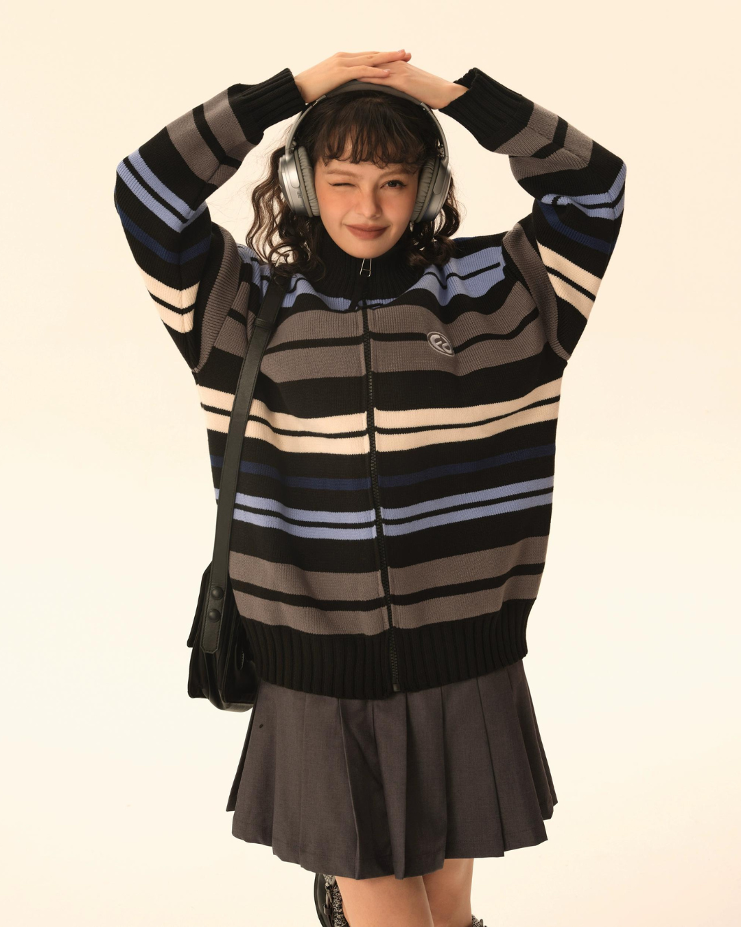 Retro Turtleneck Border Cardigan EZK0002