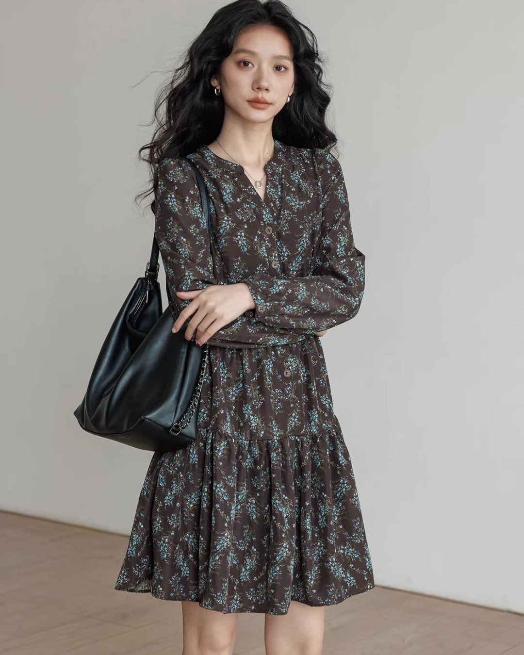 V-Neck Printed Waist Shirt Dress VAS0194