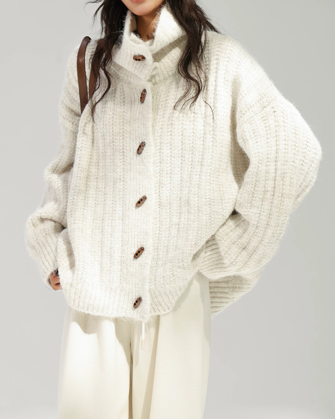 Stand Collar Ribbed Knit Cardigan ACS0392