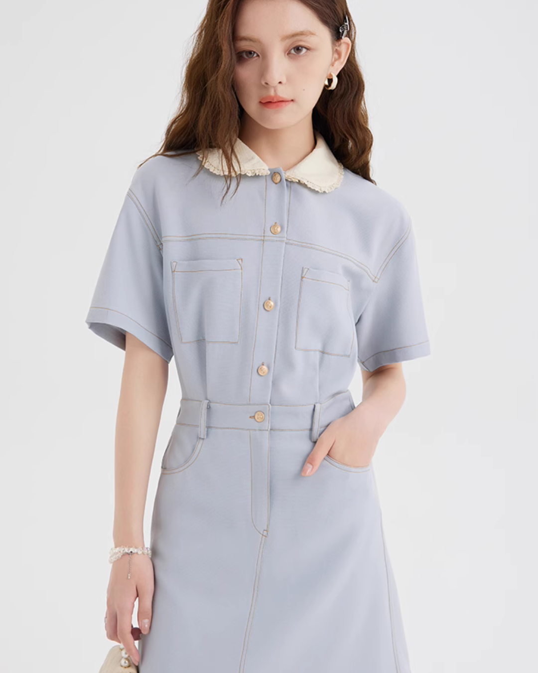 French Collar Denim Dress LSN0006