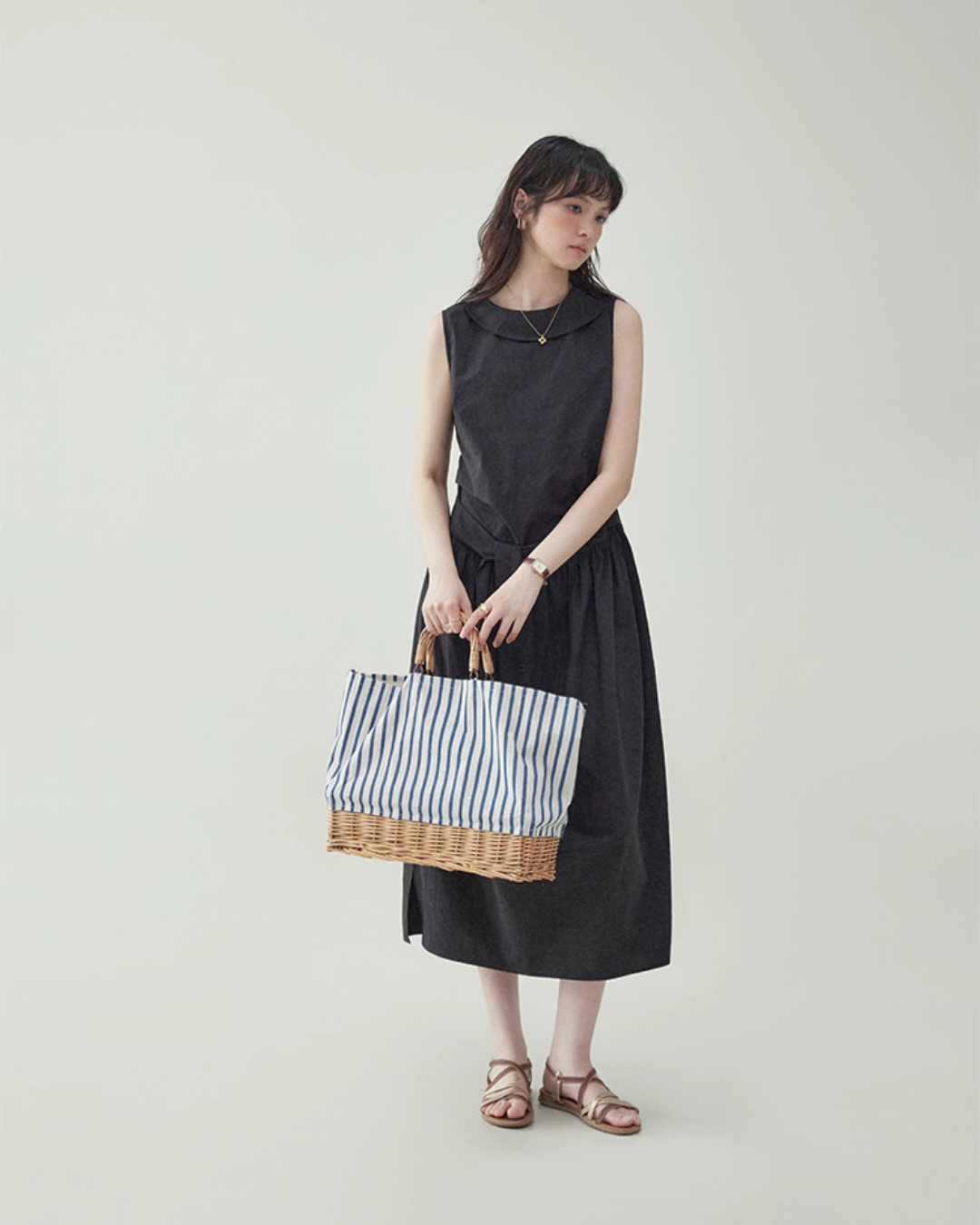 Black Waist Belt Sleeveless Dress AMU0029