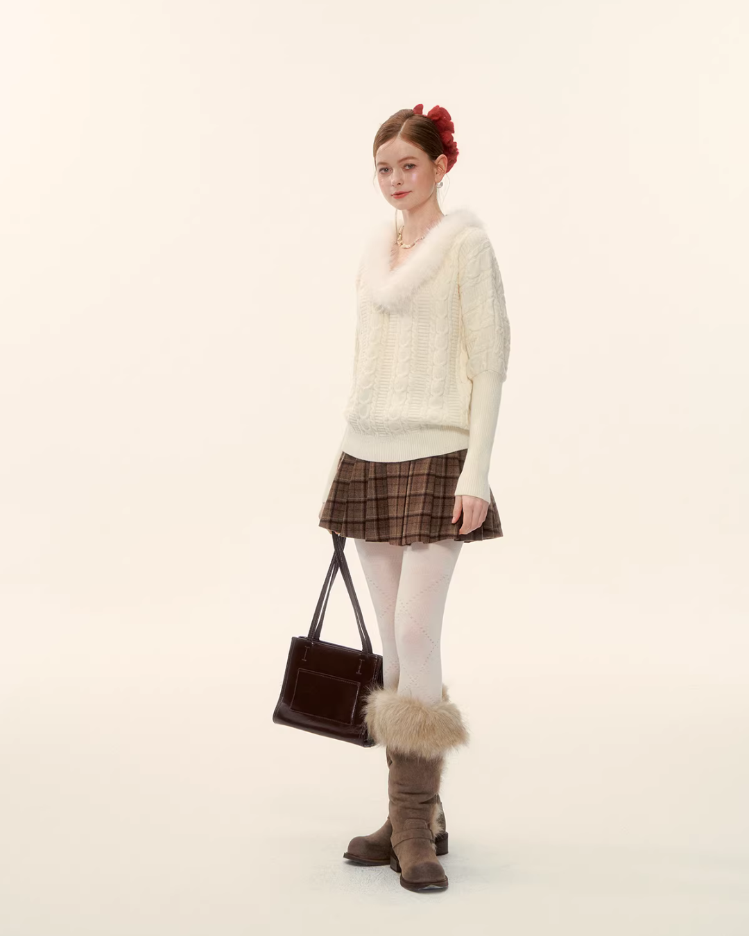 Fur Collar Cable Knit Top ASG0077