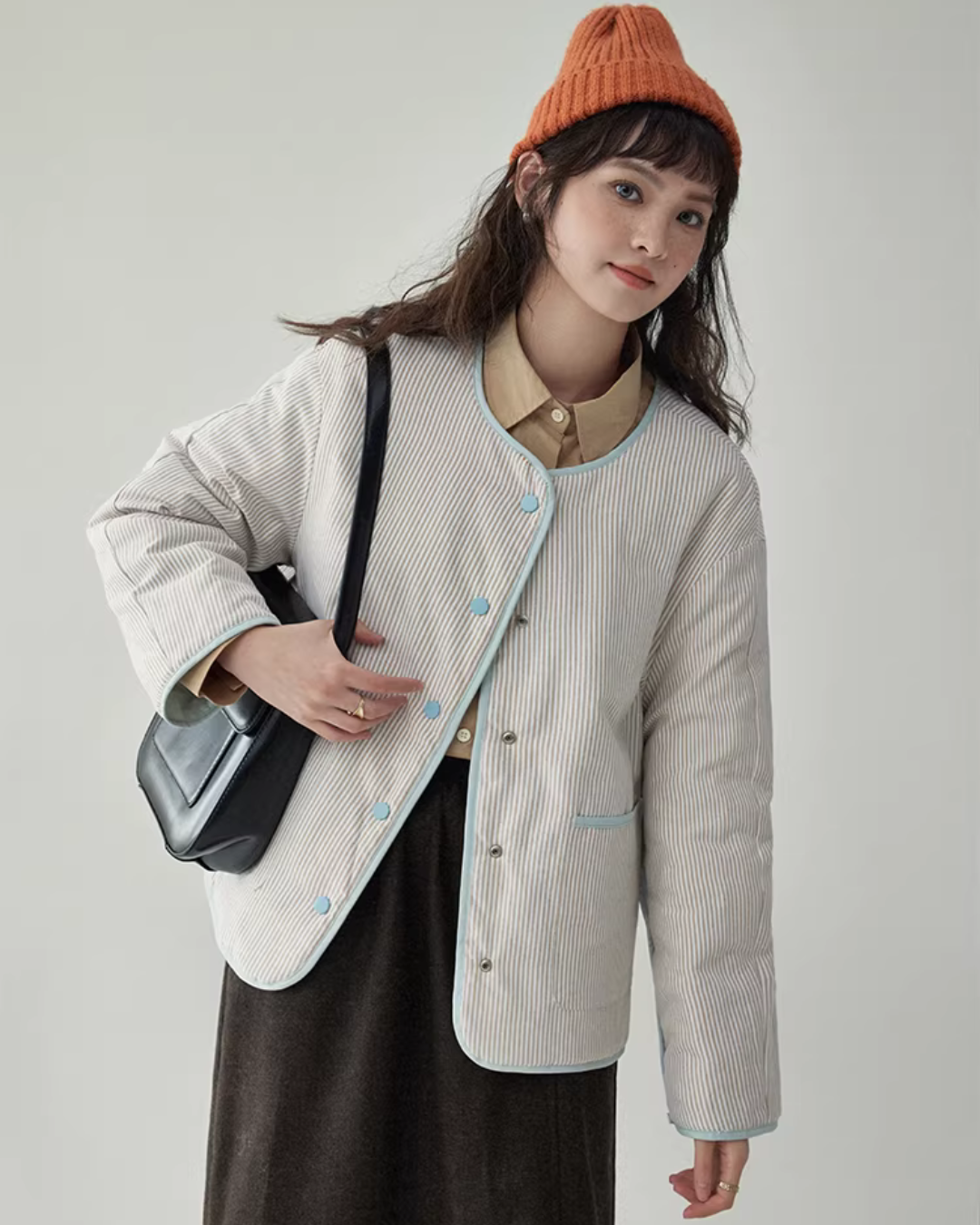 Wave Quilting Collarless Jacket AMU0045