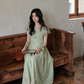 Frill Collar Green Long Dress SMS0012