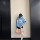 Oversize Retro Embroidered Denim Hoodie YLS1077