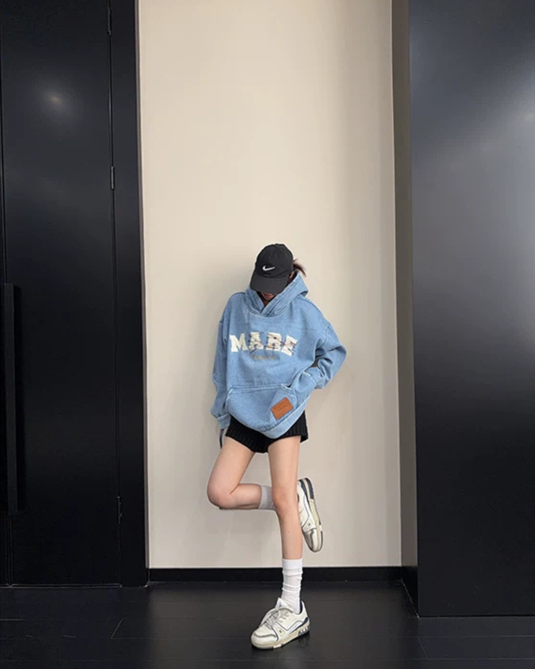 Oversize Retro Embroidered Denim Hoodie YLS1077