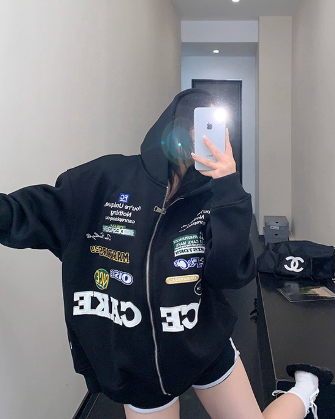 Patch Big Silhouette Zip Hoodie YLS0929