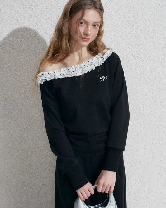 Frill Off-Shoulder Sweat Top / Wide Sweat Pants NEP0001