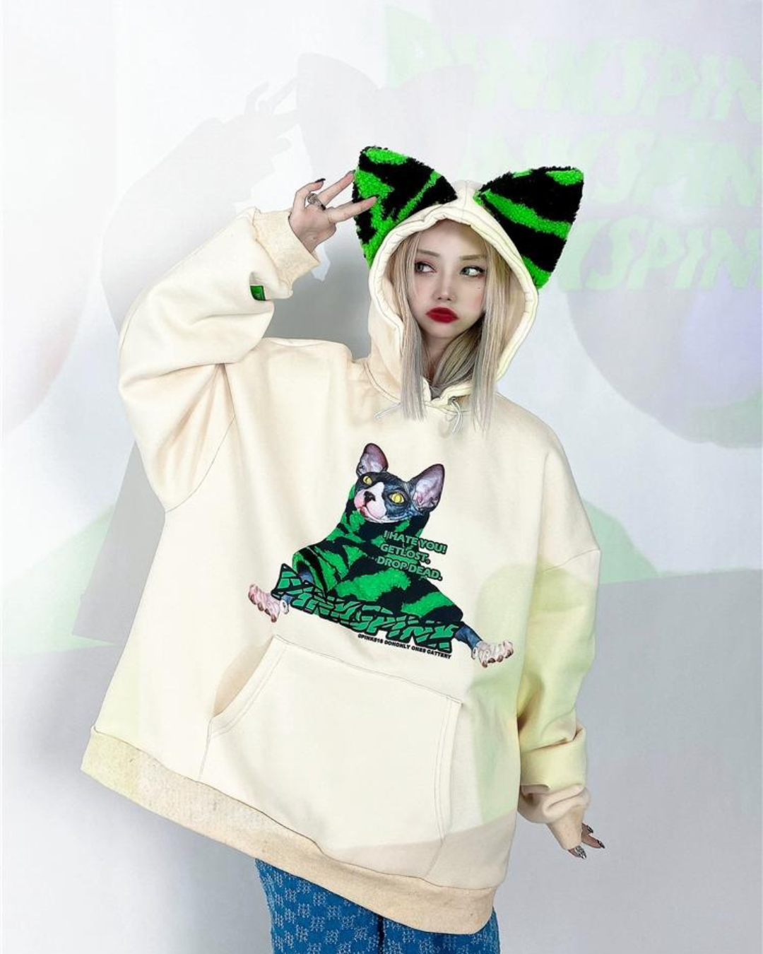 Cat Ear Print Sweatshirt Hoodie PPK0110