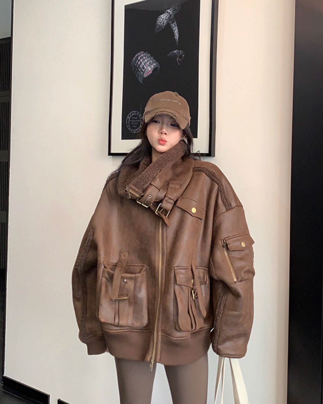 Vintage Leather Faux Fur Jacket YLS1005
