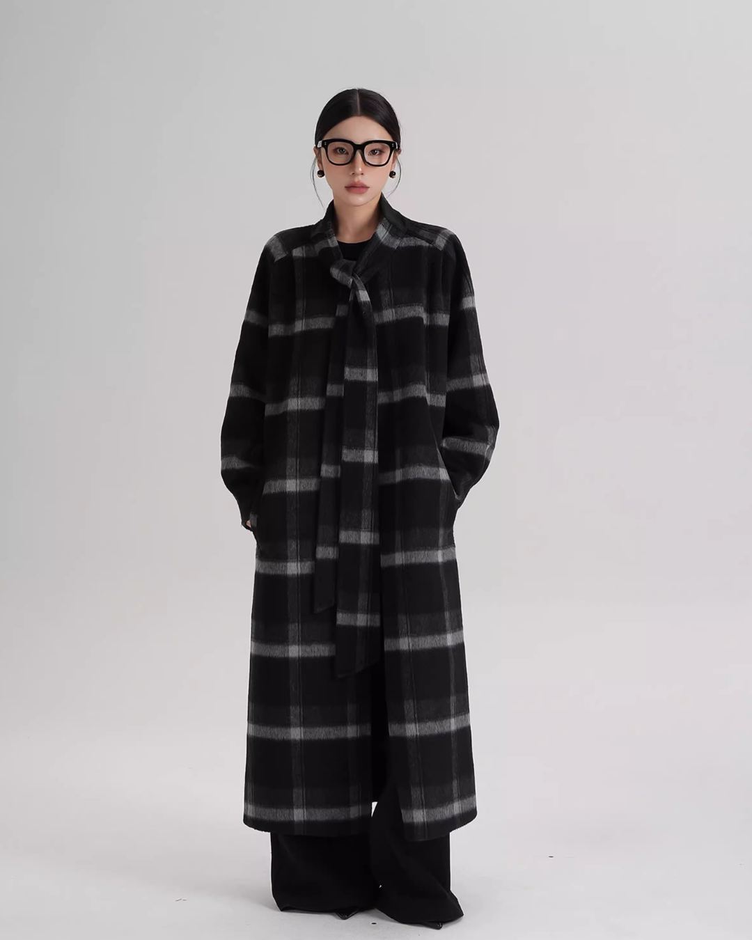 Tie Collar Long Coat SRS0384