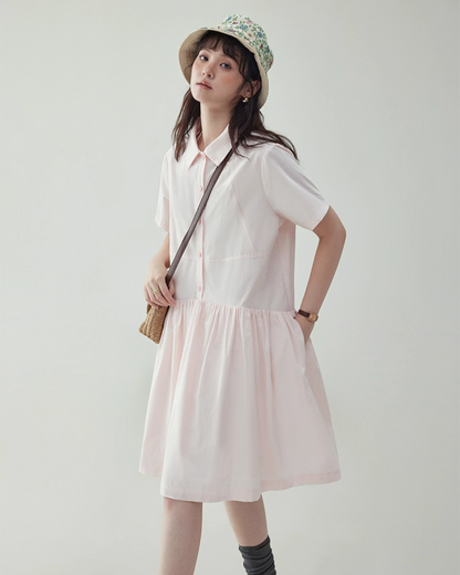 Relaxed Gathered Waist Cotton Dress AMU0027