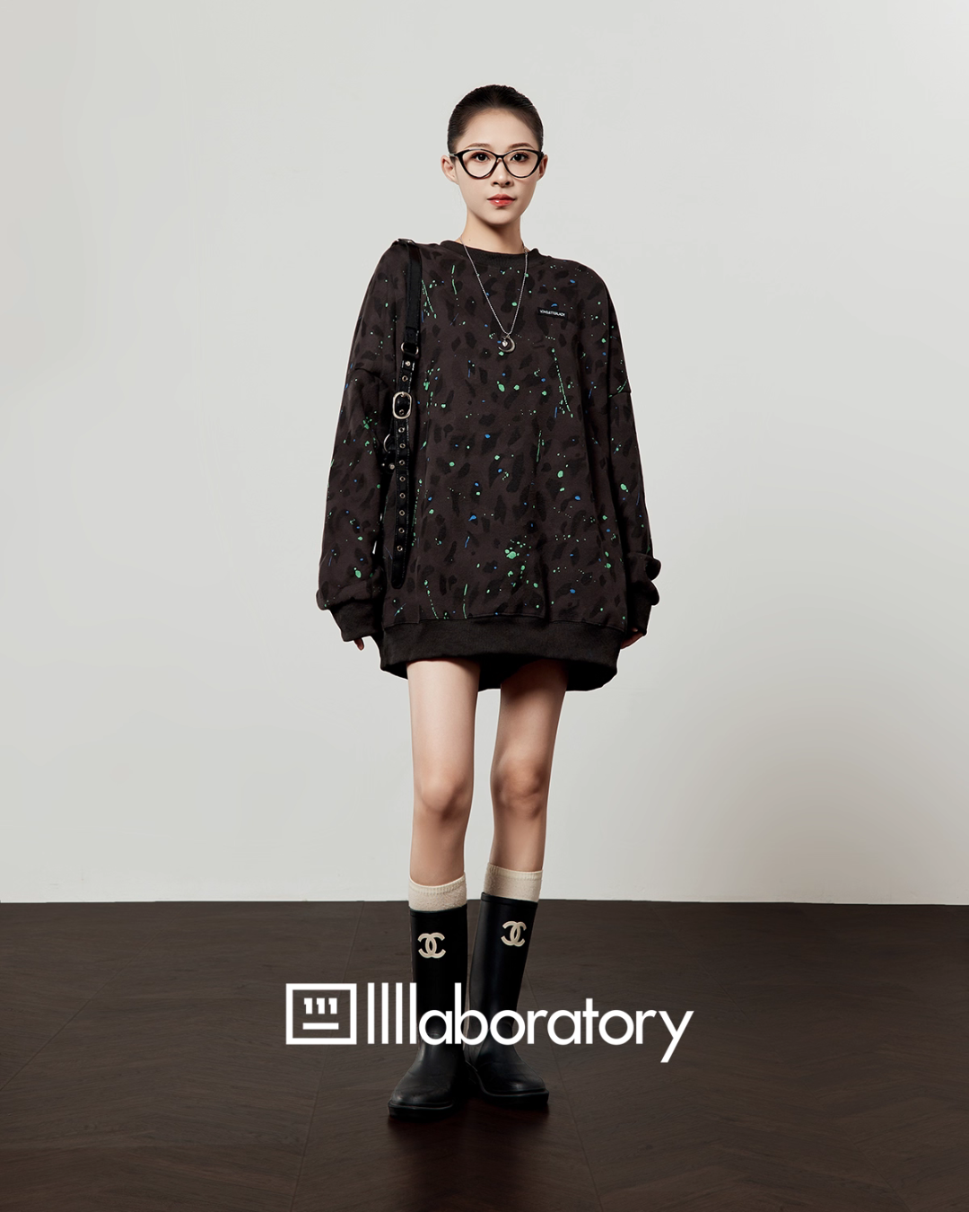 Leopard Round Neck Top / Leather Skirt LLA0547