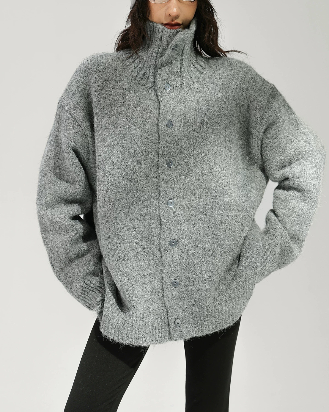 High Neck Button Knit Cardigan ACS0393