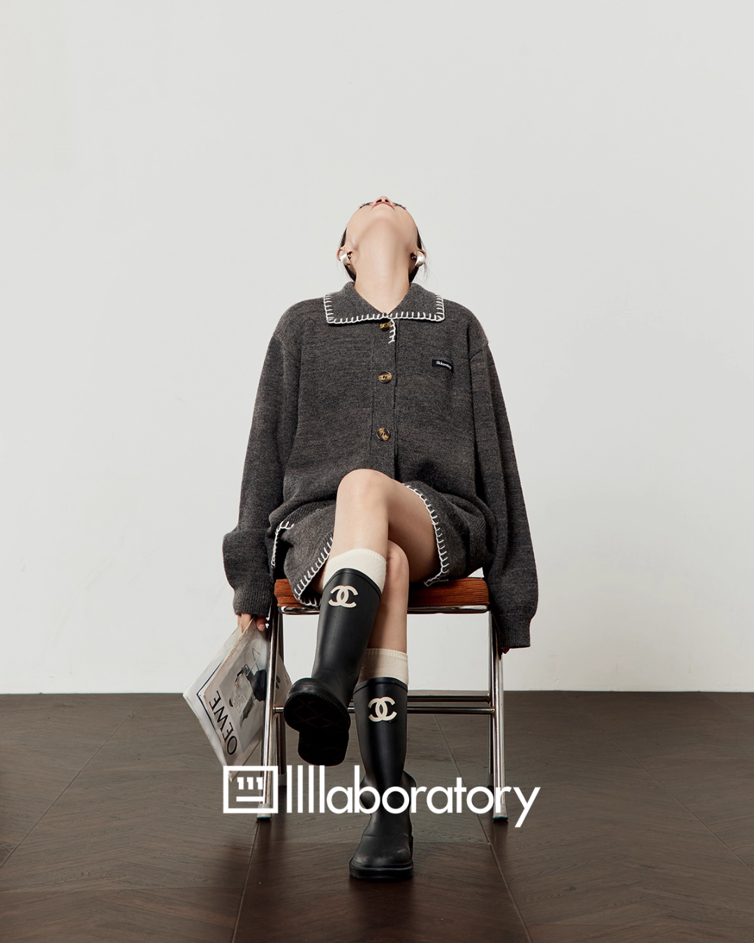 Dark Gray Knit Cardigan & Casual Shorts LLA0545