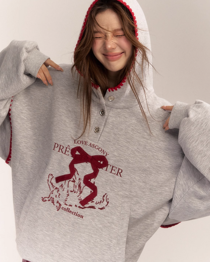 Half Button Ribbon Hood Top ASG0015