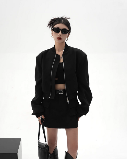 Cropped Bomber Jacket / Trapezoidal Mini Skirt SRS0279