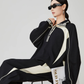 Color-Contrast Collared Long-Sleeve / Casual Wide Pants  FER0378
