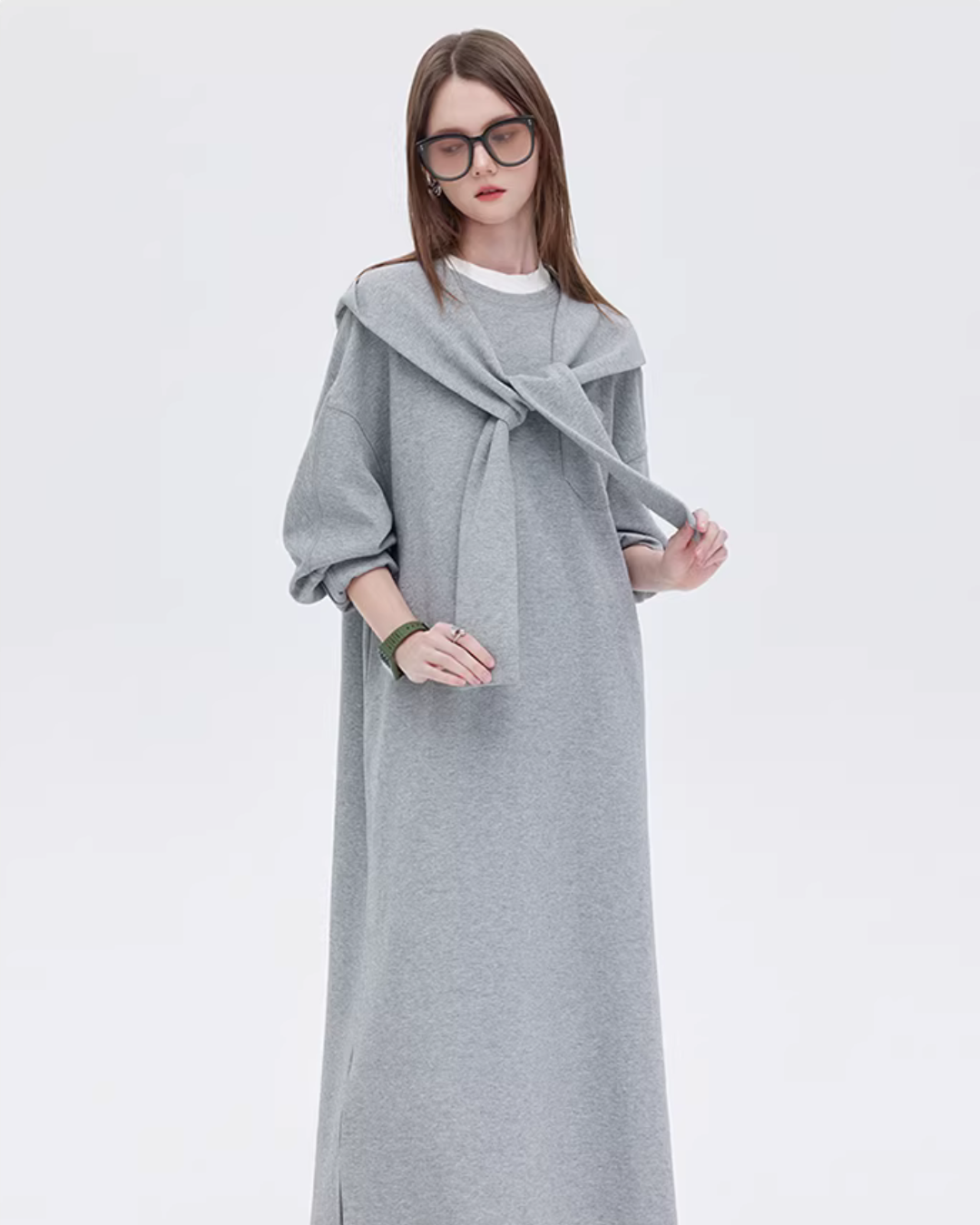 Hooded Long-Sleeve Sweatshirt Dress SHN0007