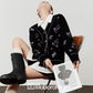 V-Neck Knit Cardigan / Leather Mini Skirt LLA0526