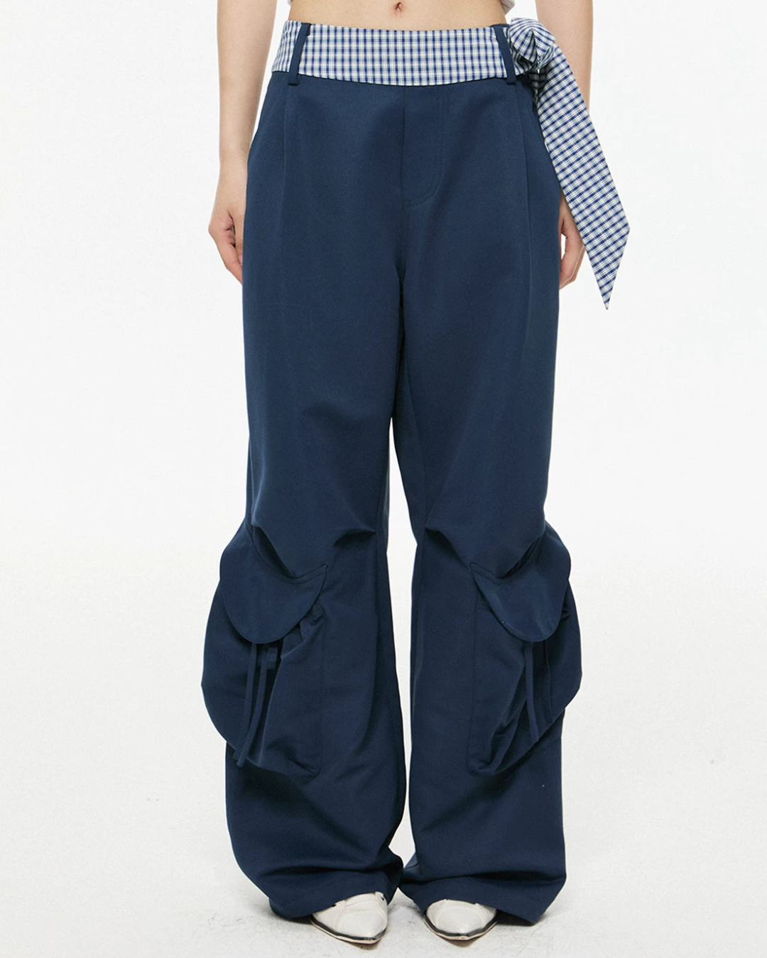 Gingham Sash Belt Wide Cargo Pants EZK0104