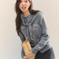 Dog Embroidery Round Neck Knit Cardigan ASG0070
