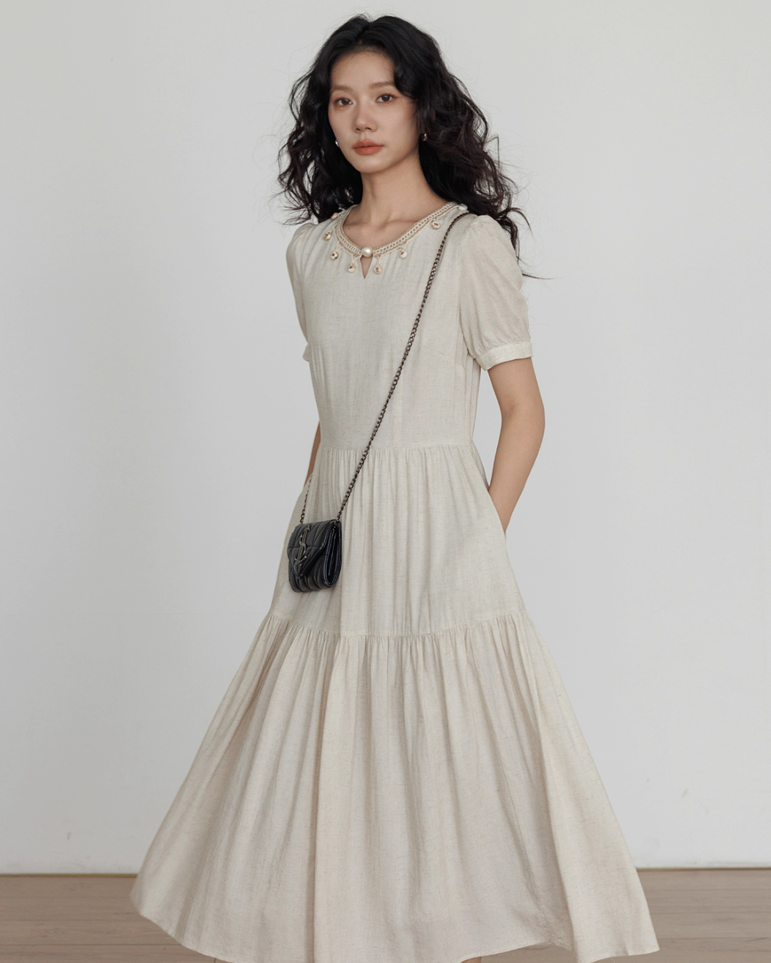 Round Neck Linen Long Dress VAS0132