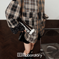 Brown Plaid Shirt  / Leather Mini Skirt LLA0519
