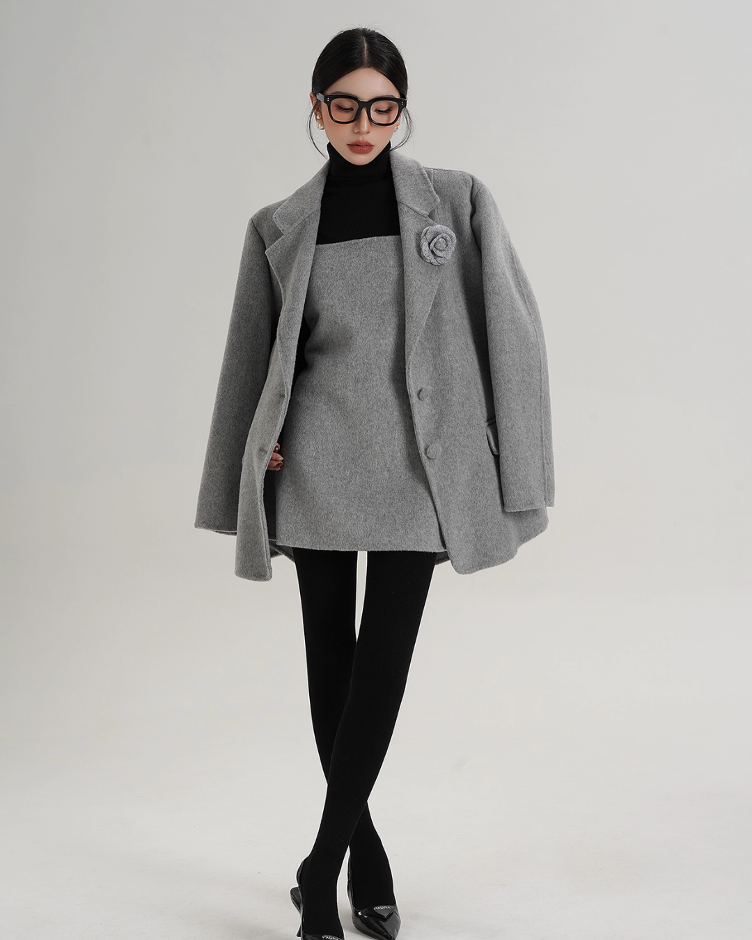 Rose Motif Wool Jacket / Cami Knit Dress SRS0386