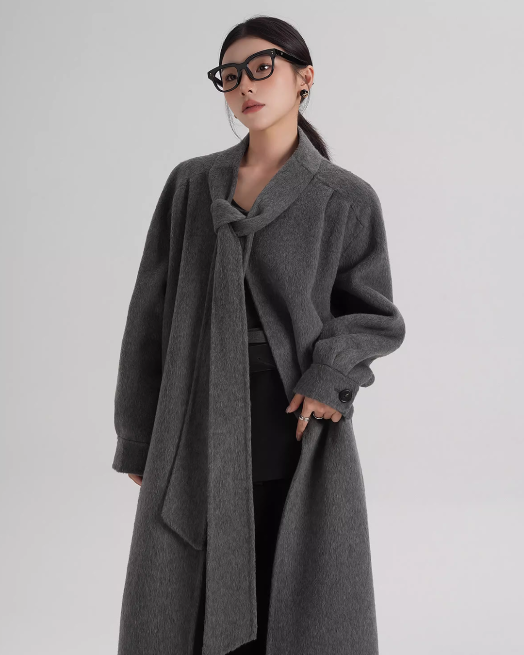 Tie Collar Long Coat SRS0384