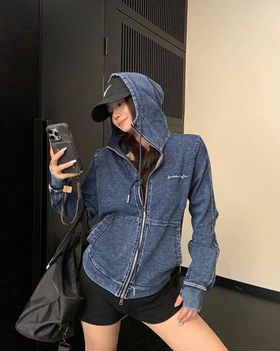 Denim Zip-Up Hoodie YLS1041