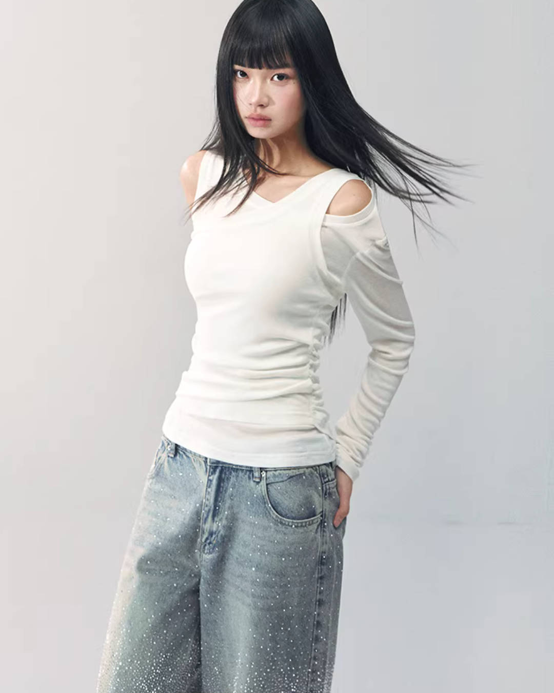 Asymmetrical Sheer Top / Flared Mini Skirt RCR0019