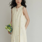 Flower Embroidery Pearl Button Long Dress VAS0203
