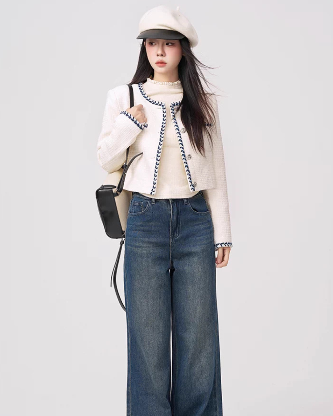 Color Contrast Stitch Tweed Jacket WDB0018