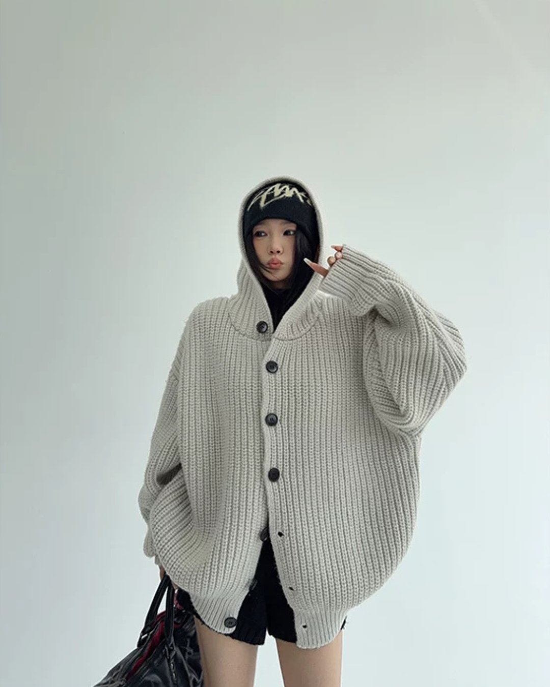 Oversized Hooded Knit Cardigan YLS1059