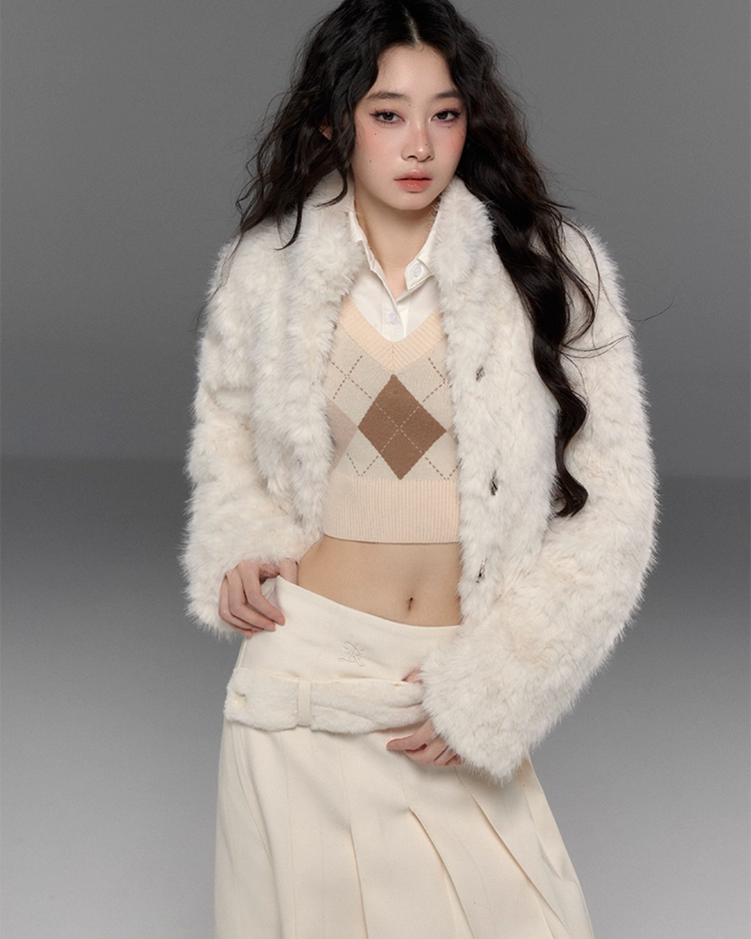 Stand Collar Fluffy Fur Jacket TRK0009