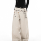 Floral Embroidery Wide Denim Pants ICM0116