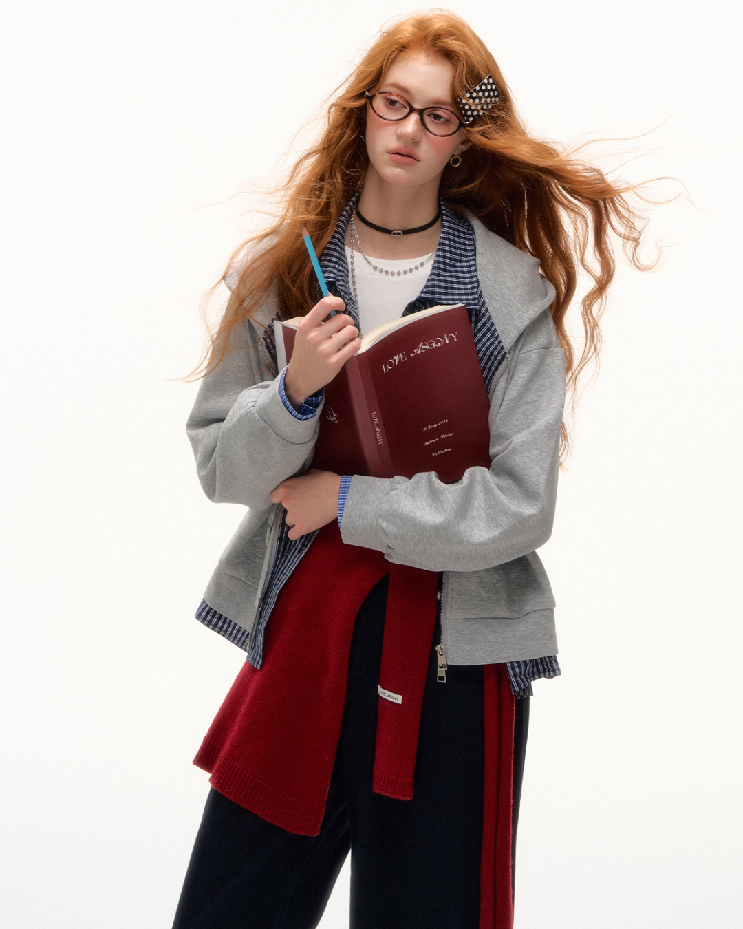 Plaid Spliced Hood Hoodie / Mini Skirt / Flare Pants ASG0066